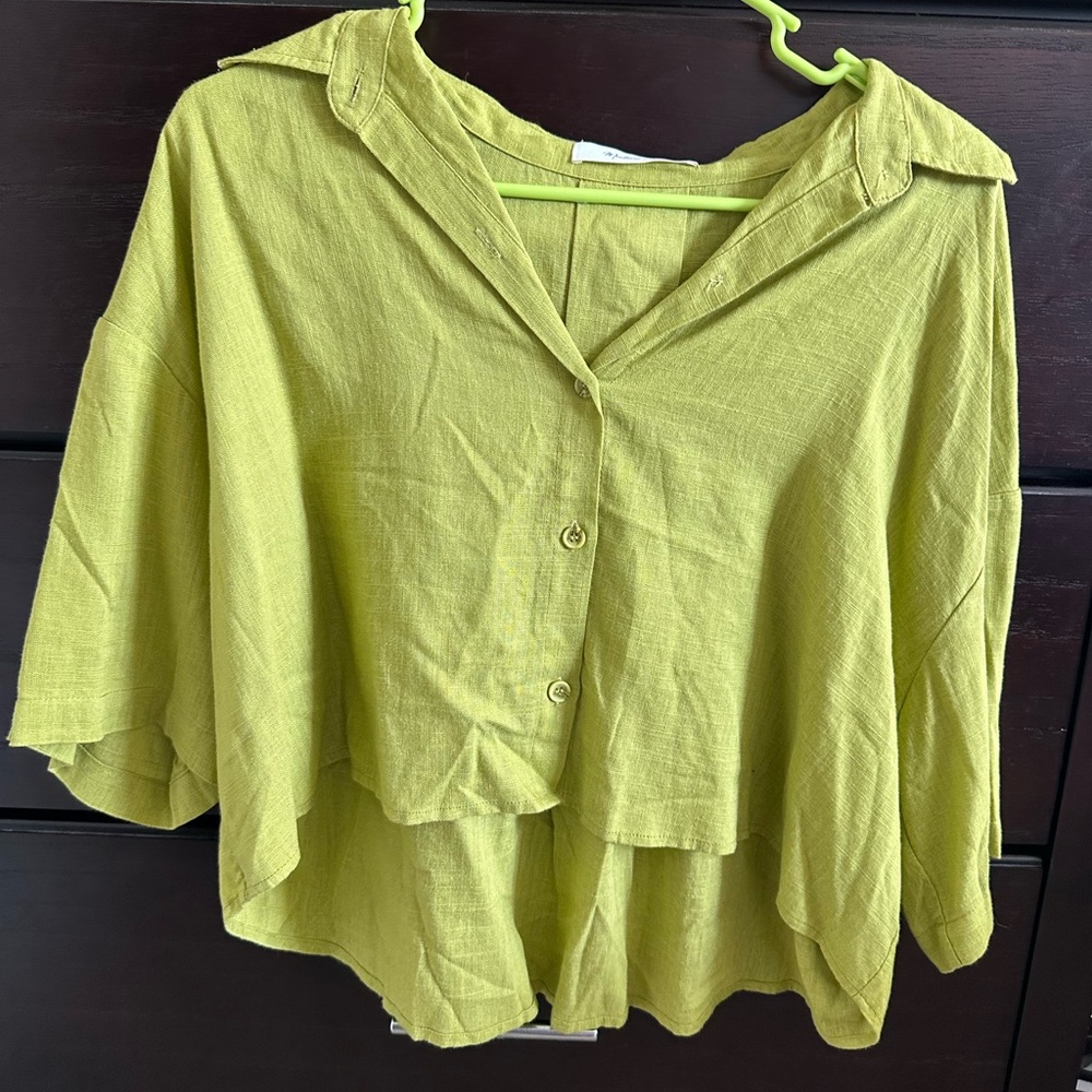 Mustard Seed Green Oversized Button Down Shirt
